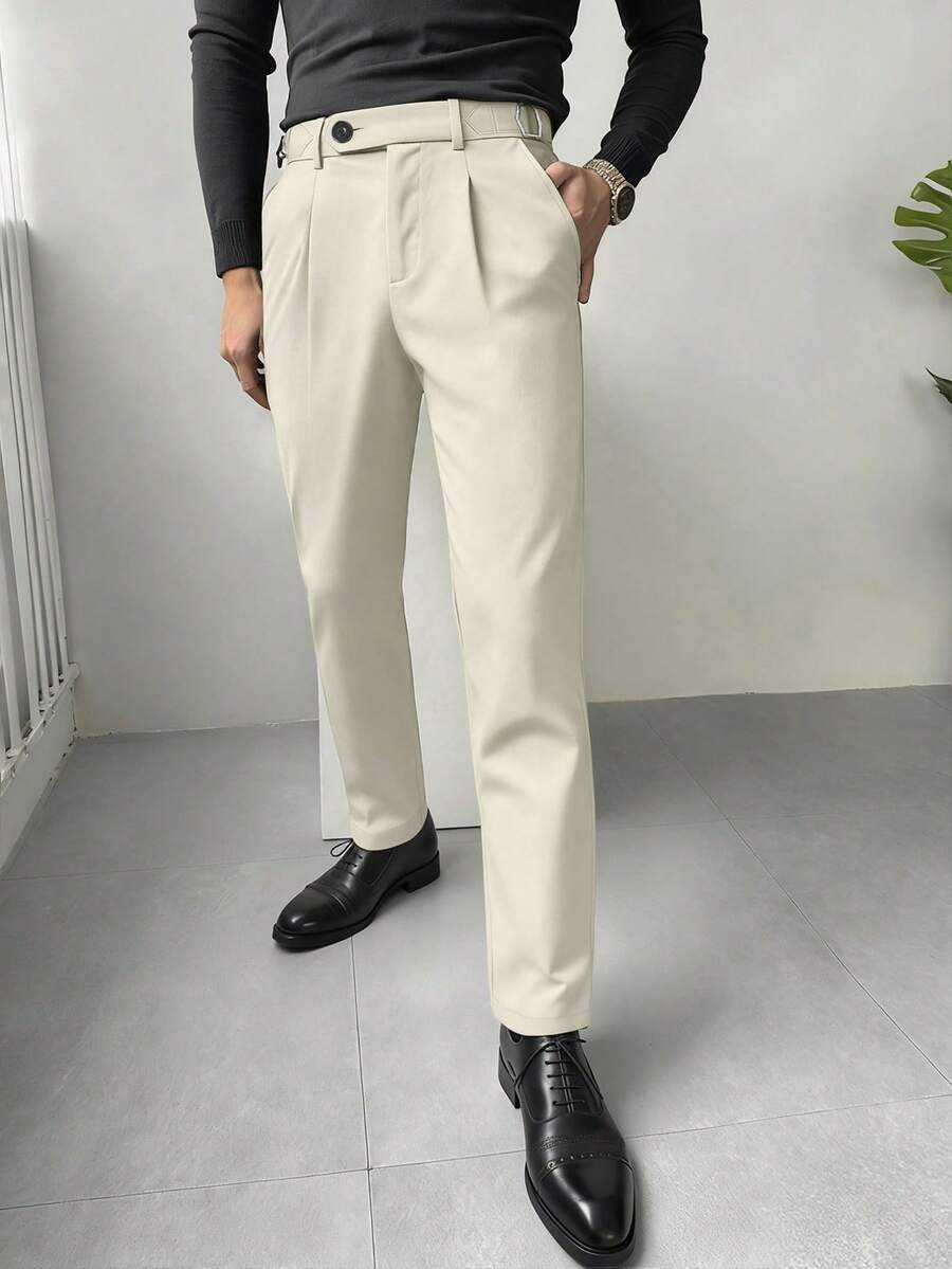 Calvornis Quần âu nam màu đen, thiết kế cạp chun, quần ống đứng công sở thường ngày - Màu be - Xem 1