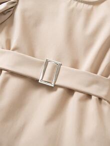 2pcs Girls Elegant Layered Cap Sleeve Top And Straight Leg Pants Set - Apricot - View 6