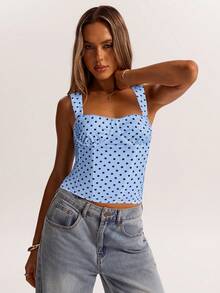 SHEIN BAE Đêm hẹn hò của phụ nữ Tiệc bạn gái Tiệc sinh nhật Câu lạc bộ đêm Tiệc ngày lễ Áo hai dây chấm bi thanh lịch, Tiệc bạn gái, Hẹn hò, Áo nịt ngực đi làm hàng ngày trên phố, Áo nịt ngực dễ thương, Câu lạc bộ áo gợi cảm, Áo nịt ngực, Áo mùa hè, Áo dễ thương, Áo mùa hè của phụ nữ Áo nịt ngực - Màu xanh nhạt - Xem 5