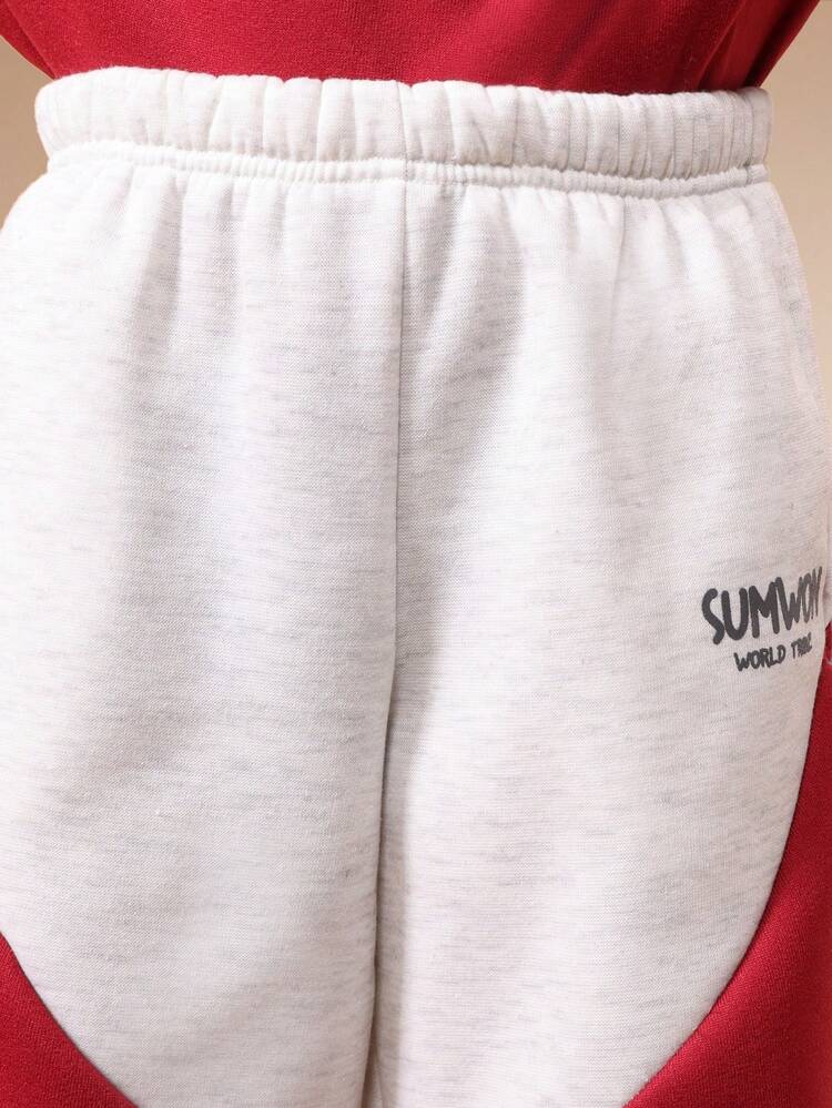 컬러 블록 후드 티셔츠와 조거 세트