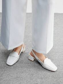 CUCCOO BIZCHIC Giày cao gót mũi vuông đế dày màu trắng, hở gót, thời trang thường ngày cho nữ, đa năng cho kỳ nghỉ, đi làm và mặc hàng ngày - trắng - Xem 4