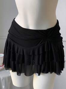 SHEIN EZwear 女式时尚不对称下摆百褶腰蛋糕裙