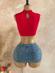 Soleia 春夏新款休闲度假西部海滩婚礼宾客着装毕业早午餐女士圣帕特里克节春假复活节音乐节优雅波西米亚热带露背镂空串珠流苏仿珍珠装饰设计无袖背心情人节派对 - 紅色 - 查看 2