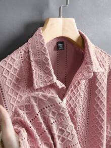 Manfinity RSRT 男士翻领单排扣休闲百搭通勤短袖衬衫 - 玫紅色 - 查看 4