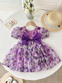 LMoss Kids 女婴雪纺碎花泡泡袖休闲连衣裙 - 彩色 - 查看 5