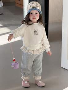 DAZY Baby Girl Ruffled Waistband Patchwork Pants