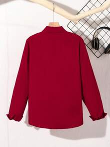 青少年男士绅士风单件红色领休闲短袖衬衫，绅士衬衫，商务优雅校园风，生日派对日常休闲外套，优雅简约，情人节青少年男士长袖衬衫 - 紅色 - 查看 2