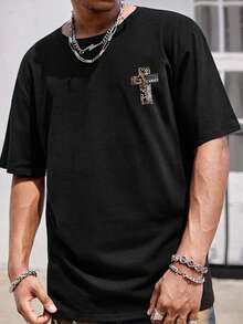 Manfinity Dauomo Men's Top,Christian Faith Unisex Tee ,Hoodie,Men's Double-Sided Printed Casual And Comfortable T-Shirt, Casual And Versatile Spring/Summer 2026 New Collection(1 PC) - Black - View 2