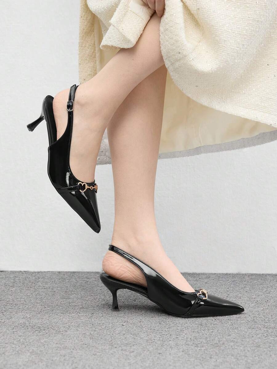 CUCCOO BIZCHIC 休闲通勤极简尖头露跟女式高跟鞋 - 黑色 - 查看 1