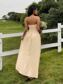 SHEIN EZwear 女士休闲卡其色长裙，适合夏季和情人节穿着 - 卡其色 - 查看 2