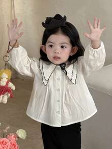 DAZY 女童休闲翻领长袖衬衫，春秋季 - 白色 - 查看 5