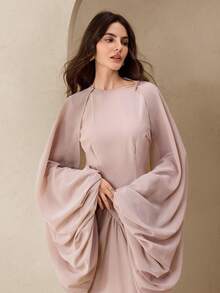 Graceveil French Design Pleated Flare Sleeve Women Dress - Dusty Pink - View 4
