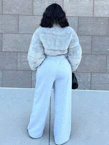 Alexandranx Women's Casual Light Gray Faux Wool Short Padded Coat In Fall/Winter - Light Grey - View 2