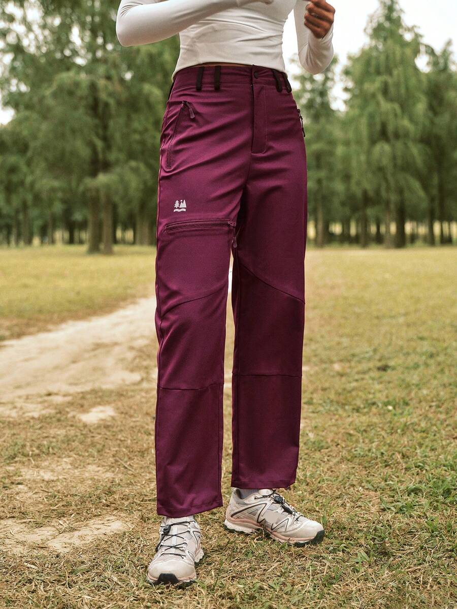 SHEIN In My Nature Women's Zipper Pocket Straight Leg Casual Versatile Hiking Pants - Burgundy - View 1