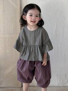 DAZY Toddler Girls' Casual Ruffle Trim Round Neck Top