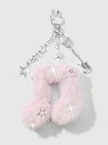 ROMWE Kawaii 1pc Multi-Style Ins Cute & Elegant Silver Rhinestone Star Swirl Guitar Pendant, White Plush Angel Wings, Pink Double-Sided Starry Plush Music Note Pendant, DIY Keychain Accessory, Suitable For Sisters, Friends, Couples, Daily Wear, Holiday Gifts - Pink - View 12