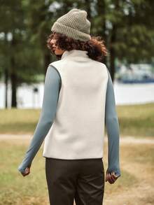 In My Nature 女士拉链前袋休闲背心，户外抓绒外套 - 米色 - 查看 5