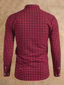 Manfinity NXTstreet 男士梭织格子休闲长袖衬衫 - 紅色 - 查看 2