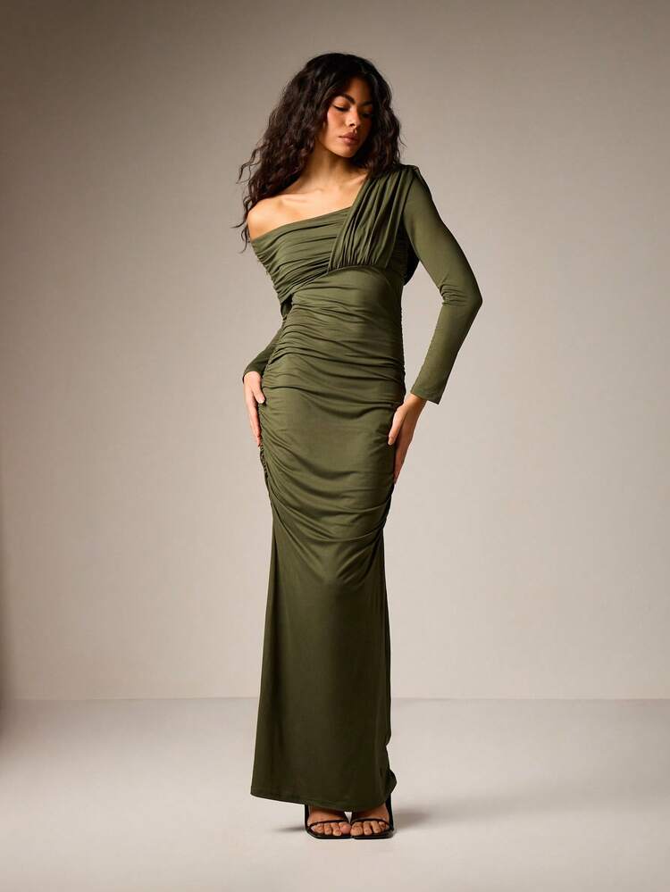 AiiRZ Off Shoulder Ruched Bodycon Maxi Dress