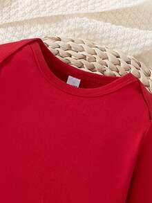 SHEIN Baby Boy "My 1st New Year" Letter & Milk Bottle Print Bodysuit, Cute & Fashionable, Long Sleeve Crew Neck, Suitable For New Year, Spring & Autumn - Red - View 7