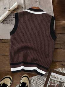 Manfinity Hypemode Men's Autumn/Winter Casual Versatile Letter Embroidered Knit Vest - Brown - View 2