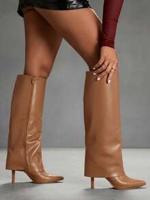 CUCCOO SZL Women's Solid Color Pointed Toe Fashionable Daily Versatile High Heel Ankle Boots For Christmas - Brown - View 3