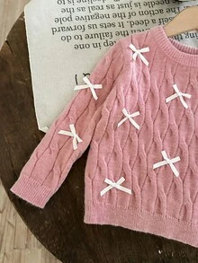 LMoss Kids LMoss Young Girl Young Girl Casual Sweater With Bow Decoration - Dusty Pink - View 5