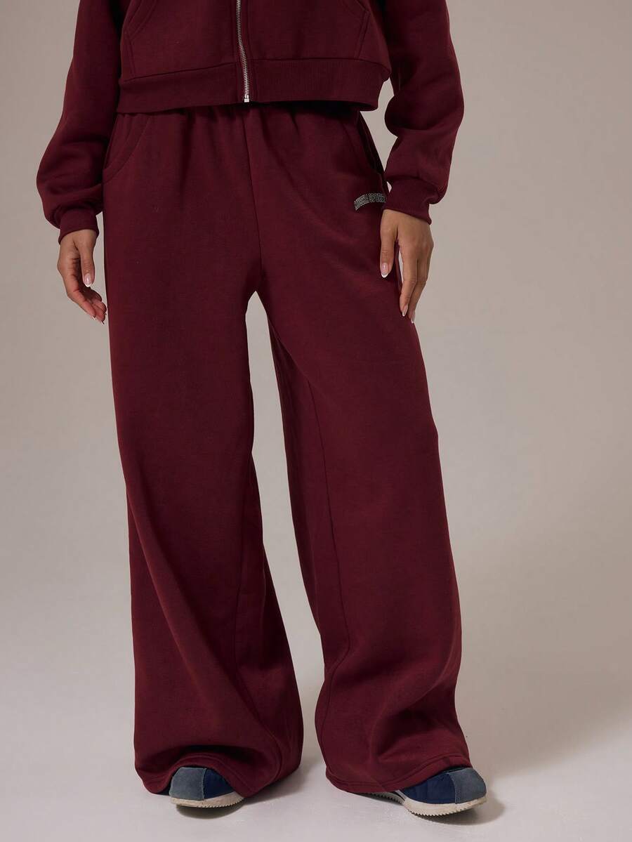 Musera Sport Sport Mid Rise Embroidered Slogan Wide Leg Tracksuit Bottoms Only Winter Activewear Sport Gym Workout - Navy Blue - View 1