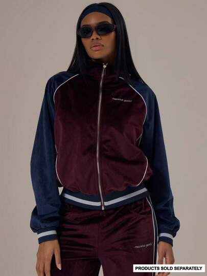 Musera Sport Sport High Neck Velour Contrast Panel Tracksuit Top Only Autumn Fall Winter Activewear Sport Gym Workout