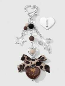 ROMWE Kawaii 1pc Y2K Fashion Unique Soft Grunge Gothic Silver Chain Faux Pearl Star Rhinestone Wing Heart Ribbon Bow Faux Cherry Pendant Keychain Bag Charm, Suitable For Women/Girls Everyday Wear & Holiday Gift, Halloween - Brown -57 - View 10