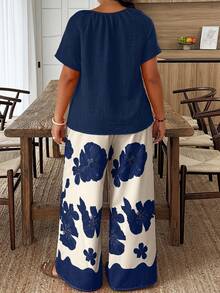 EMERY ROSE Conjunto informal de 2 piezas de top y pantalones en talla grande - Multicolor - Ver 2
