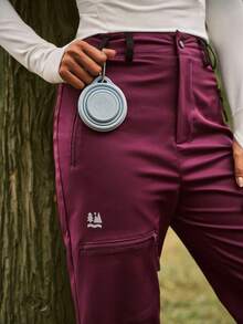 SHEIN In My Nature Women's Zipper Pocket Straight Leg Casual Versatile Hiking Pants - Burgundy - View 2