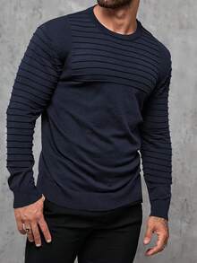 Manfinity Homme Plus Size Men's Solid Color Crew Neck Long Sleeve Casual Pullover Sweater, Autumn/Winter