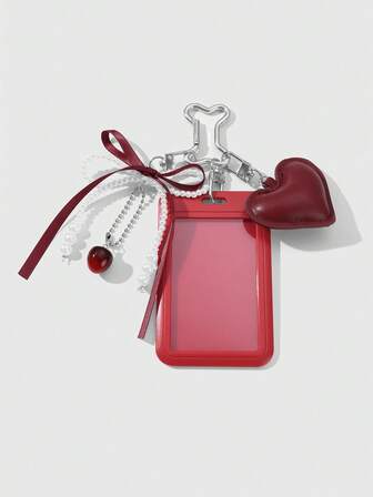 Kawaii 1 Stück stilvoller gotischer silberner Perlen-CCB-Schleifen- und Herz-Schlüsselanhänger mit verstellbarem Schlüsselband, geeignet für Büromitarbeiter und Studenten, perfektes Geschenk zu Valentinstag und Halloween