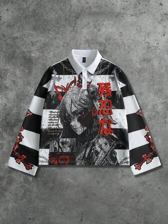 Street Life Herren Retro Jungfrau Maria gestreifter englischer Grafik-Muster Street Style Pullover Sweatshirt