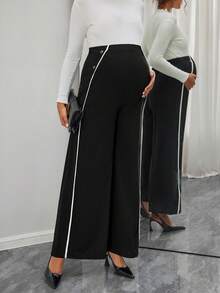 SHEIN 女士休闲抽绳纽扣装饰孕妇裤 - 黑色 - 查看 1