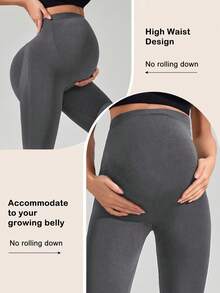 SHEIN 孕妇纯色修身瑜伽打底裤，适合日常穿着 - 深灰色 - 查看 4