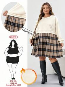 SHEIN CURVE+ فستان بلوزة كبيرة الحجم للنساء مع تصميم رقعي مربعات، مناسب للخريف/الشتاء