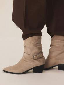 Styleloop Botas de tobillo de tacón grueso de unicolor minimalista para uso casual y de viaje para mujeres