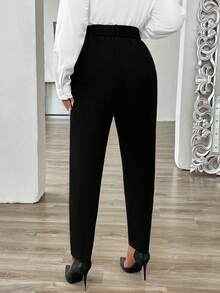 SHEIN Tall Tall Series Women Minimalist Commuter Belted Skinny Pants - Black - View 2