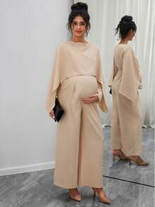 Momance Elegant Maternity Jumpsuit With Cape Design, Long Sleeve