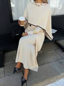 Siren Gaze Women's Fashion Party Shawl Dress Two Pieces Set Elegant Cream Outfit Women Two Piece Set Women Elegant Modest Two Piece Set 2 Piece Casual Sets Woman Spring - Khaki - View 5