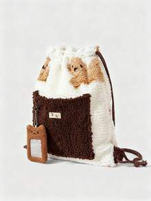 ROMWE Kawaii Women's Large Capacity Star Drawstring Backpack For Daily Commute, Perfectly Matching With Backpack Accessories, Back To School Essentials, Preppy Backpack For School - Brown - View 3