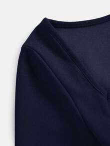 Girlism Đầm dài cổ vuông thắt eo thanh lịch, giản dị dành cho bé gái tuổi teen, thích hợp cho mùa thu/đông, tiệc tùng, đi chơi, màu xanh lam - Màu xanh hải quân - Xem 3