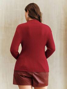 Anewsta Plus Size Women's Elegant 100% Pure Wool High-End Quality Sweater - Red - View 3