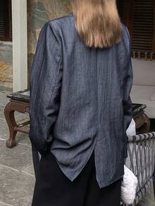 DAZY Áo khoác Blazer trang trọng thanh lịch, tay dài rộng rãi, màu sắc rực rỡ dành cho nữ, Xuân/Thu - Màu xanh lam - Xem 2