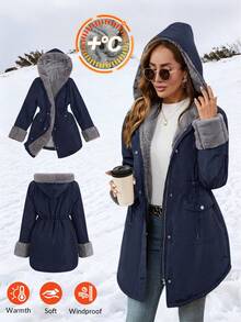 SHEIN Clasi 女士优雅高端束腰口袋拉链绗缝外套，修身显瘦，秋冬款 - 藏蓝色 - 查看 15