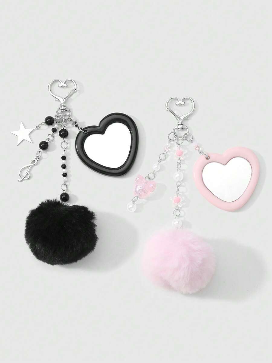 ROMWE Kawaii 1 mặt dây chuyền hình ngôi sao acrylic, nốt nhạc, nơ, chuông, gương trái tim, móc khóa bóng lông dễ thương và thời trang cho cặp đôi/bạn thân, phụ kiện đa năng, thích hợp để đeo hàng ngày, quà tặng ngày lễ - Nhiều màu - Xem 1