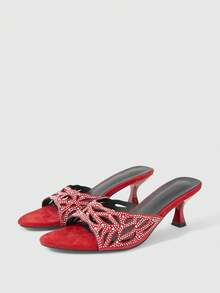 Sleekvia Women's Pointed Toe Rhinestone Hollow Design Elegant High Heel Sandals - Red - View 10