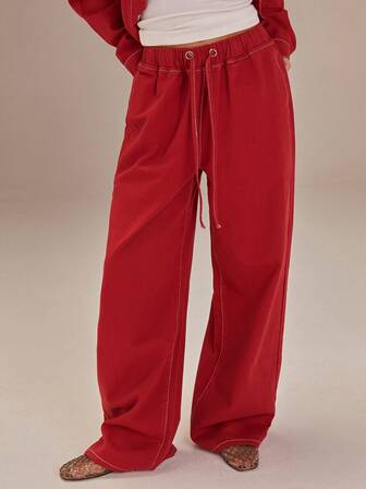 Athîral 女士休闲抽绳腰阔腿牛仔裤